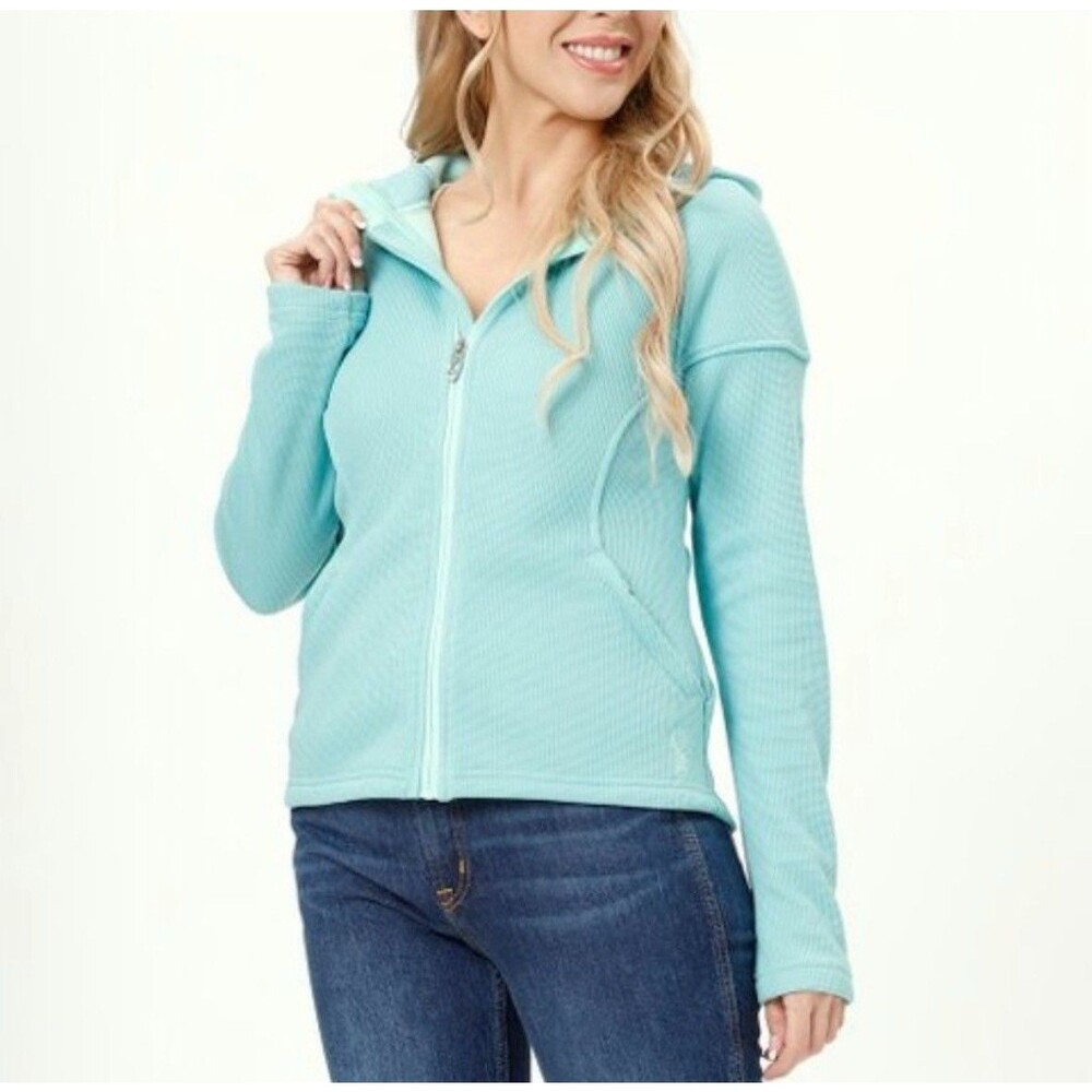 Spyder Cara Waffle-Knit Jacket Sz Large Light Blue Full Zip Hooded